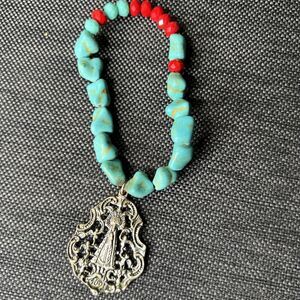 Gypsy Soule Native American Style Faux Turquoise Stretch Bracelet Large Medal